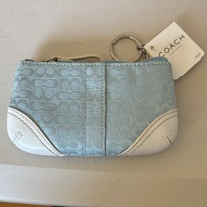 Coach Light Blue Signature Mini Key Pouch with White Accents